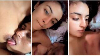 Hot desi couple enjoying licking her nipples Closeup